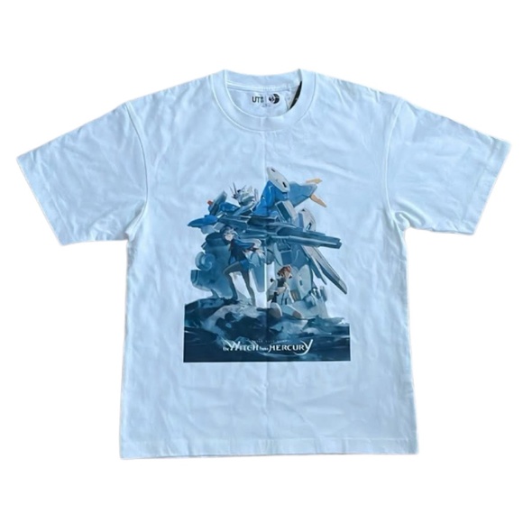 GUNDAM 45th Anniversary X Uniqlo Witch of Mercury White Printed T-Shirt Size XS - Picture 1 of 10
